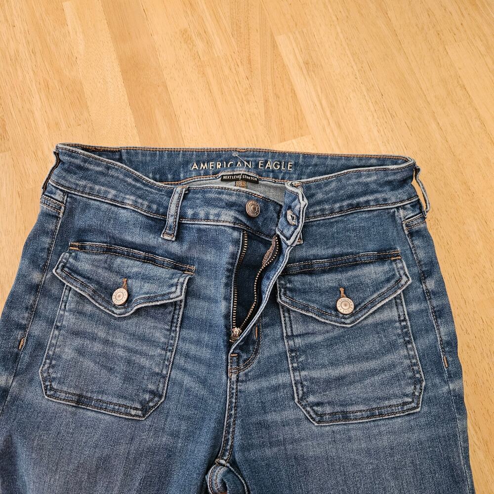American Eagle AE Festival Flare Jeans Sz 10 Short Flaw - Picture 7 of 10